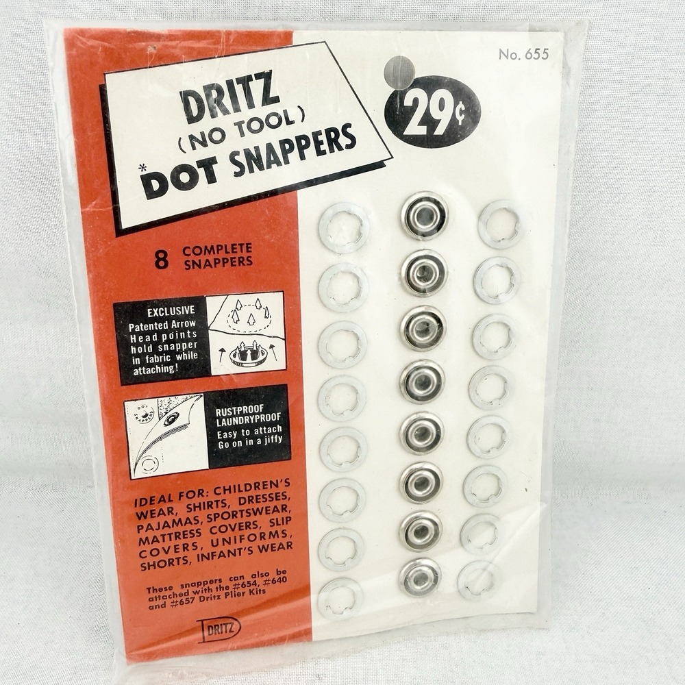 Vintage Dritz Dot Snapper Snaps 1950s NEW No-Tool Fasteners No. 665 NOS